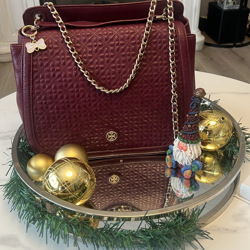 Tory Burch Red Gold Shoulder Bag with Chain Strap